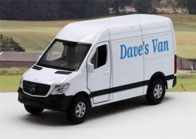 PERSONALISED Name Gift White Mercedes Sprinter Van Boys Toy Model Present Boxed