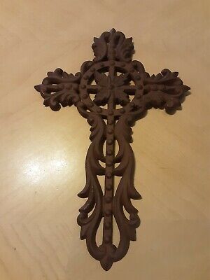 Vintage Cast Iron Metal Cross Ornate Detailed Decorative Religion Faith Wall