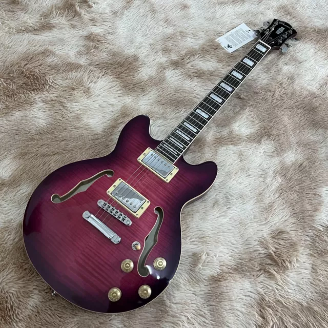 339 semi-hollow Jazz Electric Guitar purple tiger stripe 22 frets 6 String