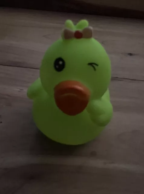 Ducking Rubber Duck For Her Lime Green With Bow Wink Cute Funny Toy