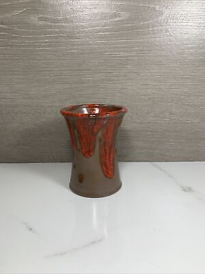Art Pottery Ceramic Dark Brown & Red Drip Glaze Coffee Mug/Tea Cup 3.75”