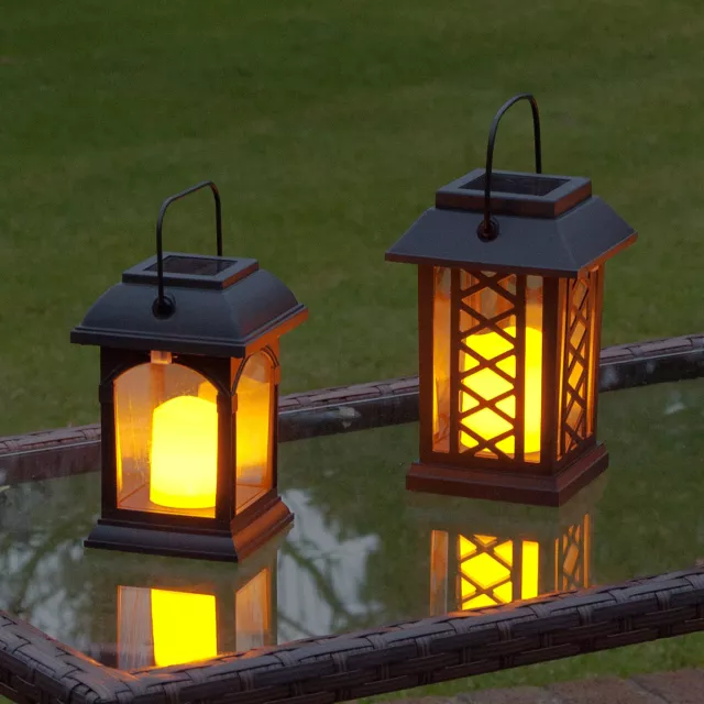 2 PACK | Solar Power Flameless Flickering Hanging Outdoor LED Candle Lanterns