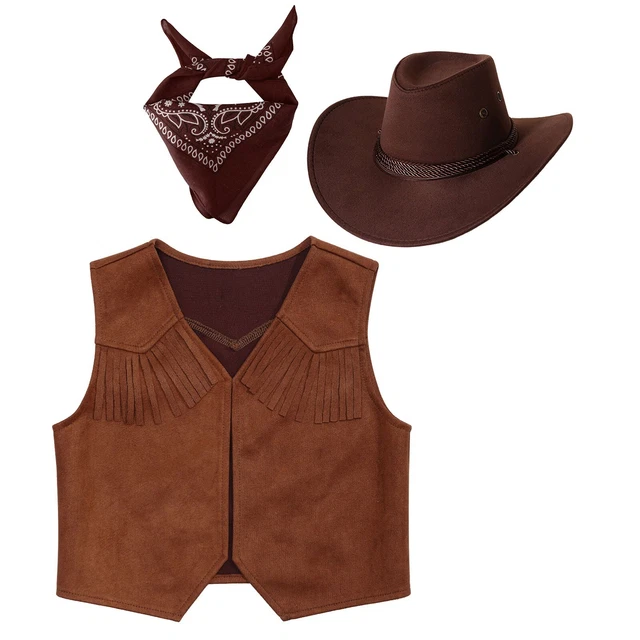 Kids Cowboy Costume Set - Brown Western Outfit For Boys With Vest, Hat & Bandana For Halloween & Dress-Up - View #14