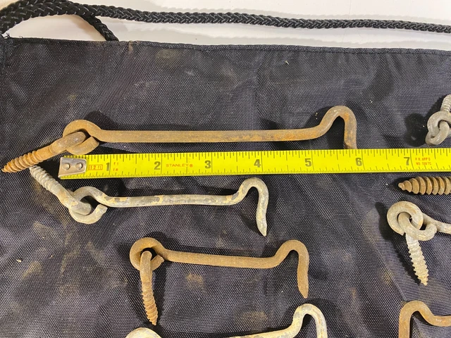 Vintage lot Metal Door Latch Hooks Barn Gate Locks Eyelets Threaded Steel Catch 7