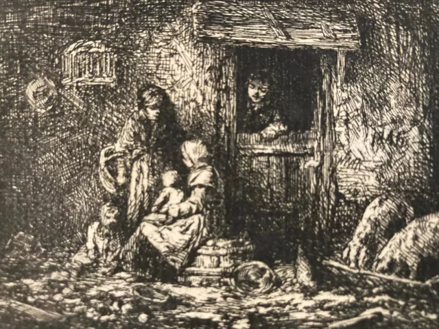Très Belle Gravure Charles Emile Jacque estampe pointe sèche XIXe 1830 Barbizon