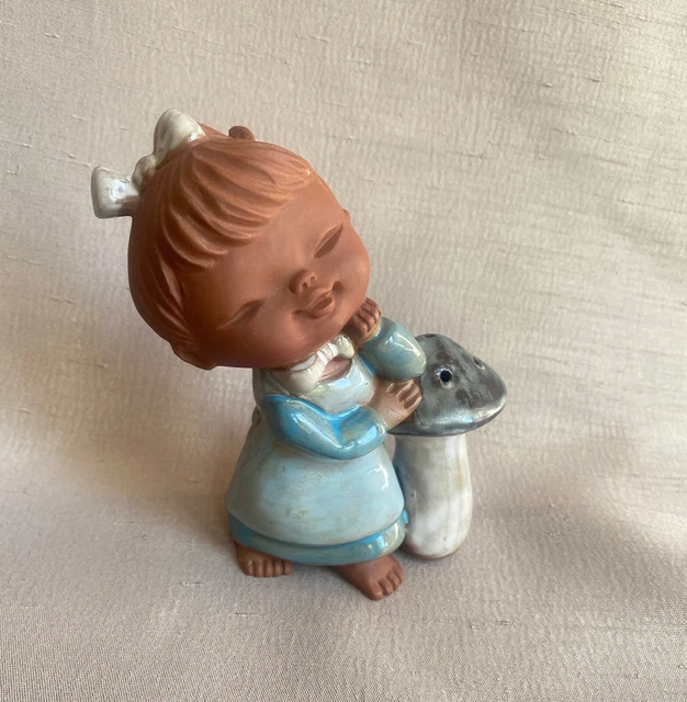 UCTCU Pottery Japan Red Clay Figurine Little girl w/Mushroom shaker Redware