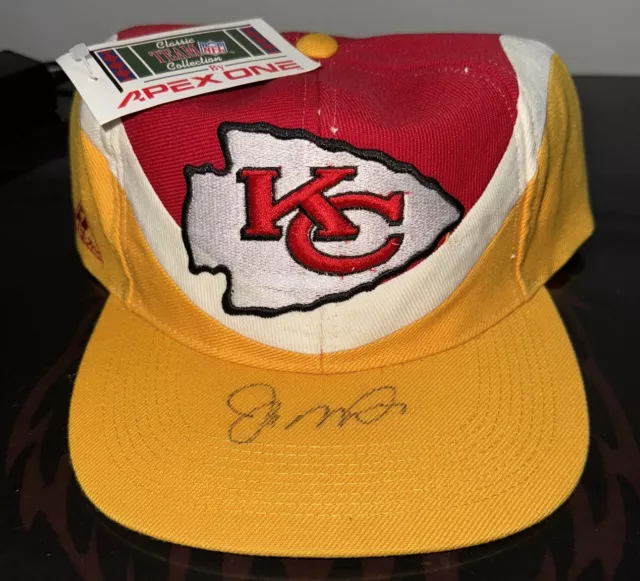 Joe Montana Signed Kansas City Chiefs Snapback Flat Bill Hat Red Yellow Apex PSA