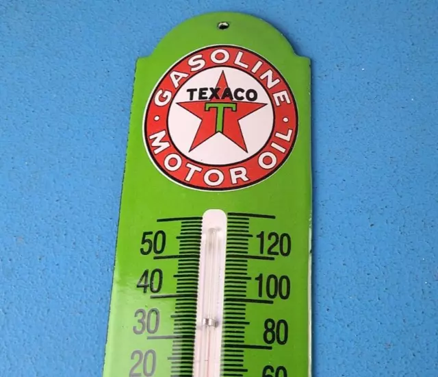 Vintage Texaco T Gasoline Porcelain Gas Auto Oil Sales Ad Sign On Thermometer