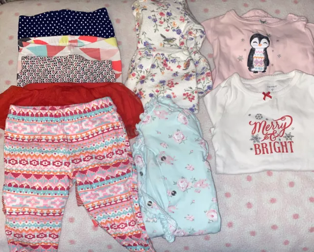 baby girl 6-9 months clothing lot Of 10 Carters Gerber Little Me Sleeper Pants