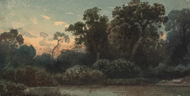 A. WEBER (1817-1873) zug., Landschaft bei Sonnenuntergang, um 1840, Aquarell