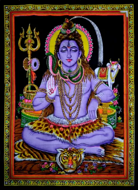 Sequin Wall Hanging Lord Shiva Poster Tapestry Handmade Religious Dorm Decor Art