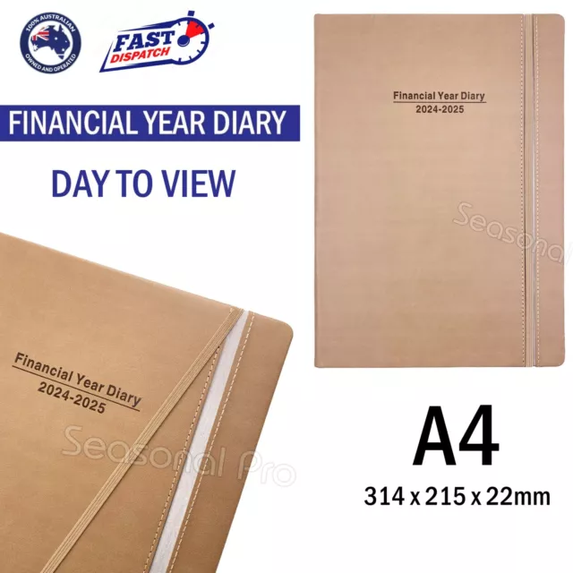 2024 2025 Financial Year Diary Day To View A4 DayTo Page Planner Journal Elastic