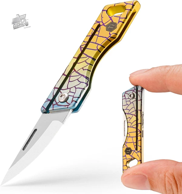 KeyUnity KK06 Coltello tascabile mini EDC, piccolo coltello pieghevole in titanio con foro portachiavi integrato per il trasporto quotidiano, Escursionismo e attività all'aria aperta(TI40P
