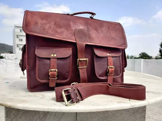 18 marron vintage en cuir épaule ordinateur portable housse sac porte-documents