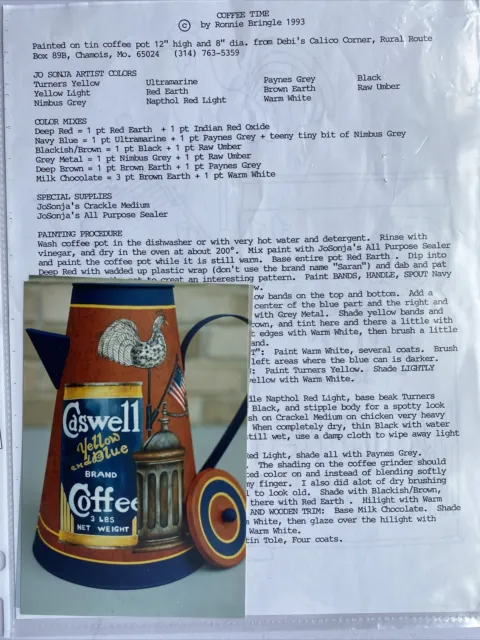 Patrón de pintura de tole Arts & Crafts Coffee Time de Ronnie Bringle 1993