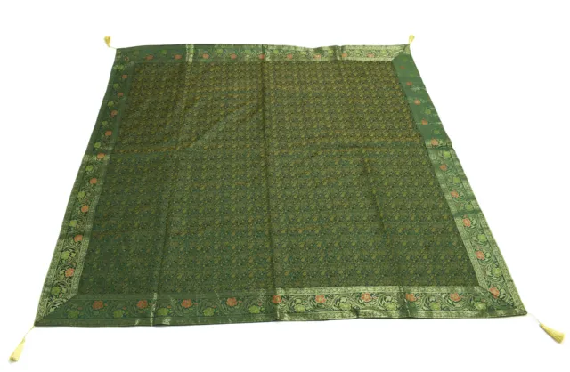47Green Indian Banarasi Silk Brocade Paisley Table Top Cover Dining Decor Cloth