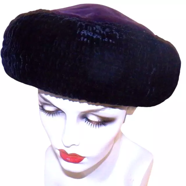 Laura Ashley Great Britain Purple and Black Velveteen Rolled Brim Turban Hat