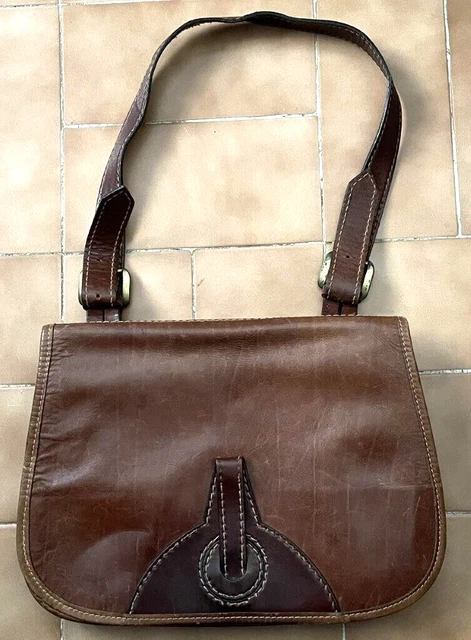 ANCIEN SAC VINTAGE En Cuir Epais Et Souple Marron (3 Soufflets) EUR 15,00 - PicClick FR