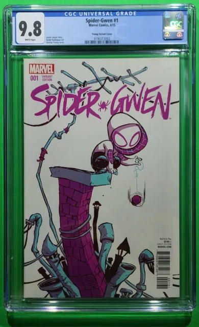 Marvel Comics 2015 Spider Gwen 1 CGC 9.8 Skottie Young variant cover white pages