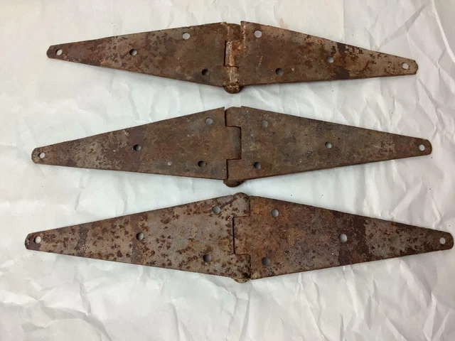 Vintage Rusty Metal Barn Door Gate Strap Hinge 16" LOT of 3 Primitive Garden Art 4