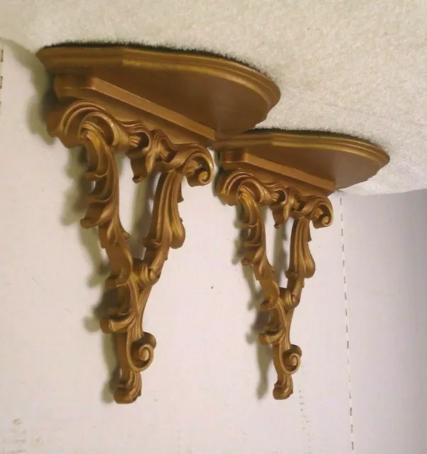 Syroco Wall Sconce Shelf Carved Wood gold scroll w/  plate groove 2