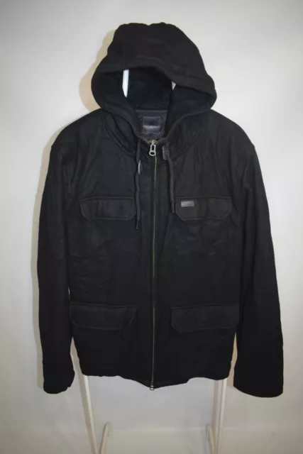 CARHARTT BLACK WOOL Court Coat Full Zip Insulated Jacket Hooded Men's ...