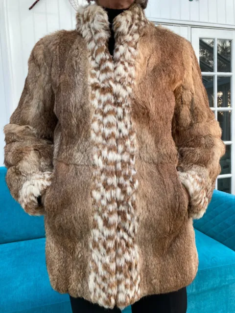 Vintage, 1970's French rabbit/coney fur, 3/4 length coat, size medium