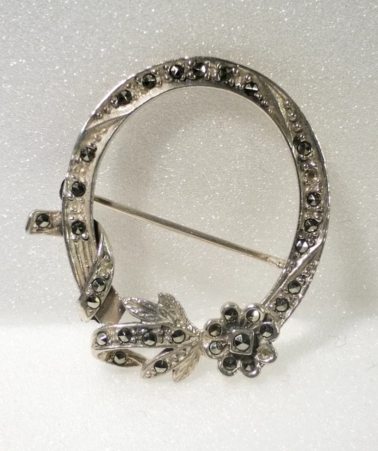 Broche Vintage Argent Fer à Cheval Et Cravache - Bijou équestre Ancien