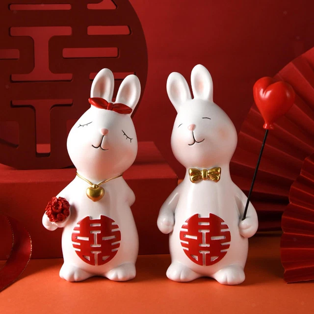 2x Couple  Statue Mariages Miniature Collection Animal  Résine Figurines pour