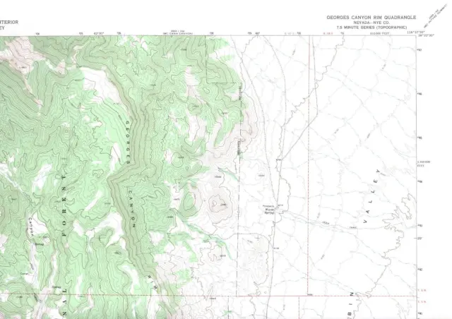 Georges Canyon Rim, Nevada 1971 Vintage USGS Topo Map 7.5 Quadrangle Topographic