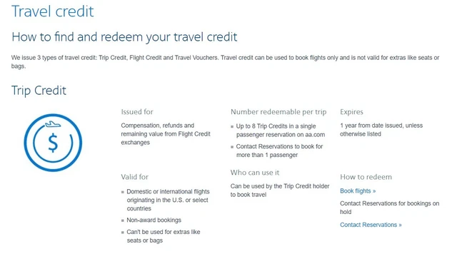 American Airline trip credit $2000 for Domestic and International