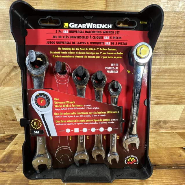 GearWrench 5 Pc. SAE Universal Ratcheting Combination Wrench Set - 85590A