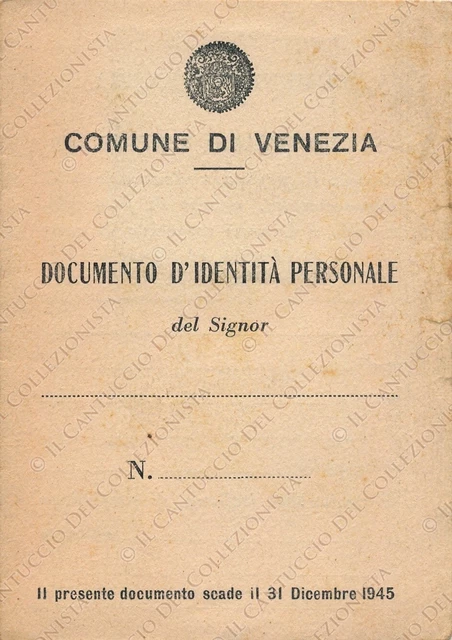 1945c Documento d’Identità personale Comune di Venezia Ragioneria tessera