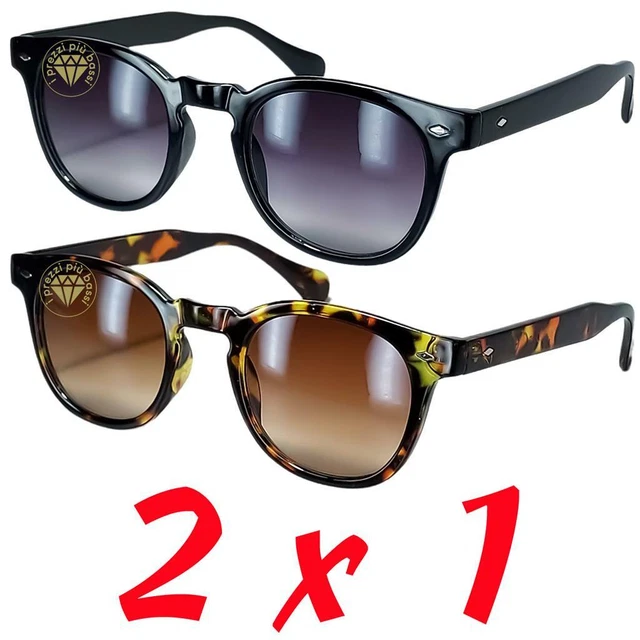 2 Occhiali Da Sole Uomo Style Johnny Depp Lenti Fumè Nero Tartarugato Vintage