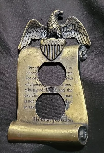Vintage American Eagle Freedom Thomas Jefferson Brass Single Outlet Cover