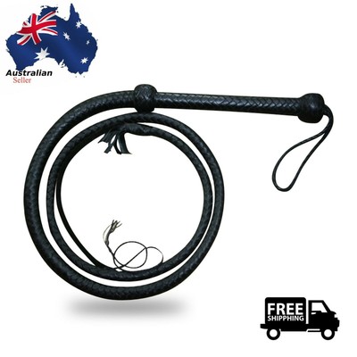 Premium Vera Pelle Nera Frusta STOCK 5 piedi 12 Trecce Adulto Cowboy Frusta 