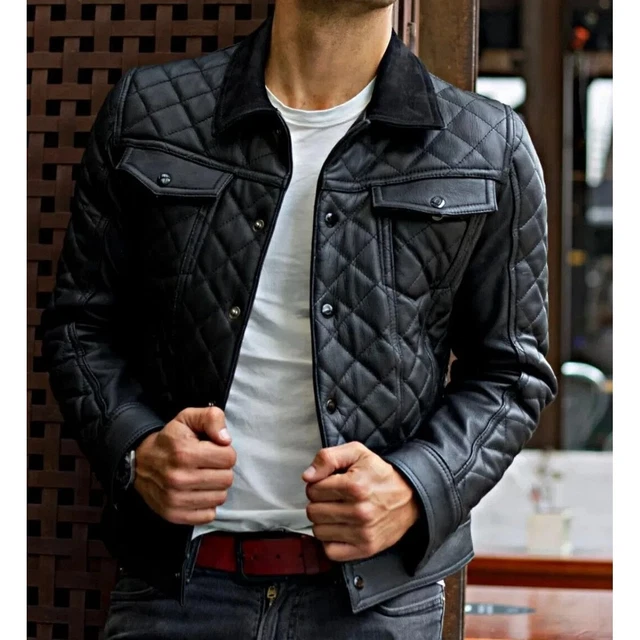 Veste En Cuir Véritable Homme Noir Taille 48 FALL & WINTER - Occasion Très Bon état