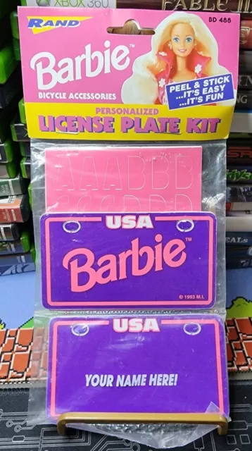 NOS 1993 Barbie Bicycle Accessories Personalized License Plate Kit Pink Unopened