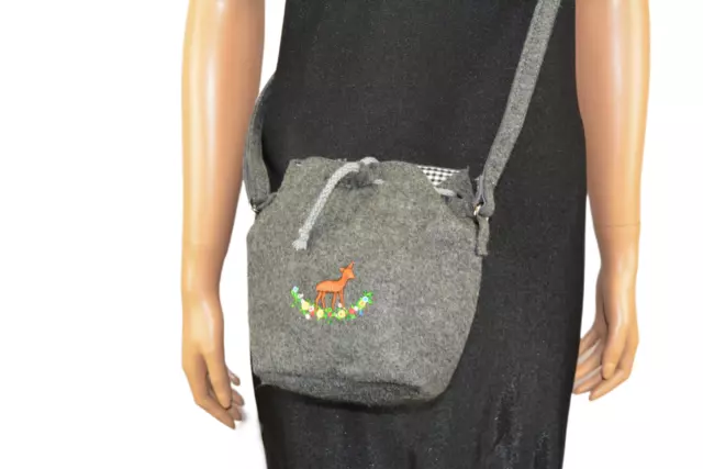 Bavarian purse Grey small handbag from felt Embroidered purse