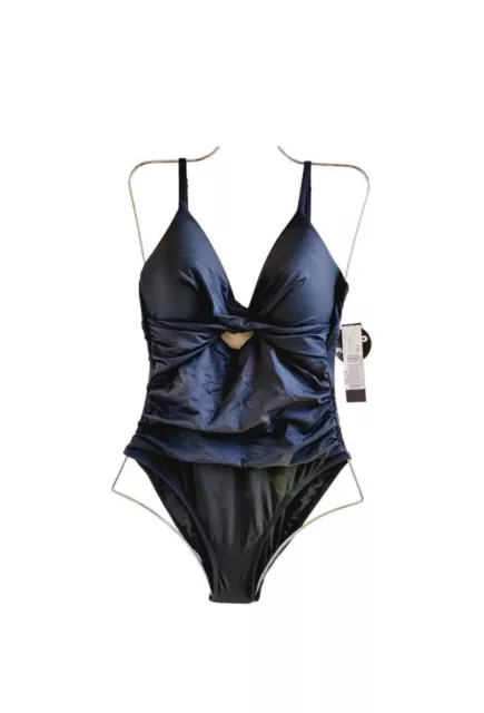 New La Blanca Black Island Goddess Twist One Piece Swimsuit Size 8