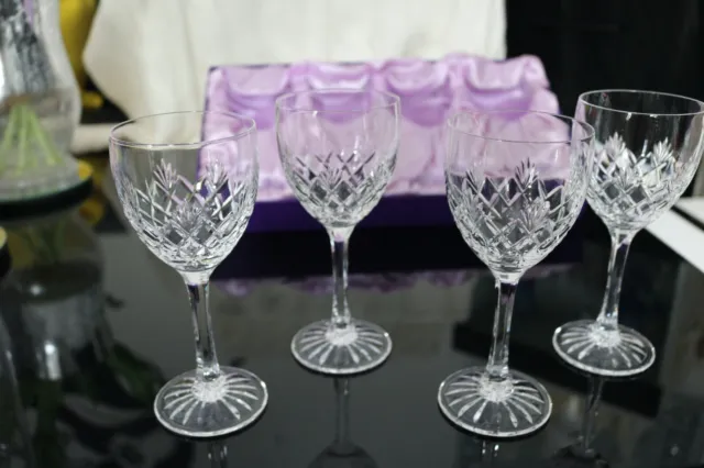 4 x Edinburgh Hand Cut Crystal (Coloroll) Wine/Water Glasses Original Box Signed