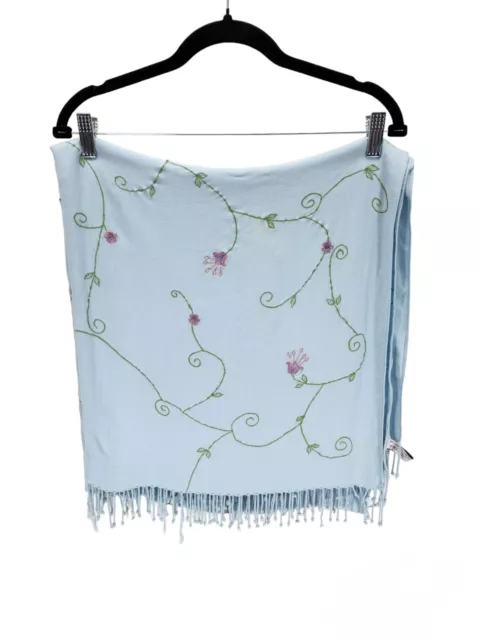 Lord and Taylor Embroidered Floral Shawl Scarf Blue Light Pink Green