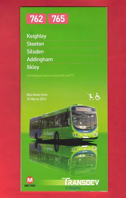 Transdev Bus Timetable TRANSDEV TIMETABLE LEAFLET - Keighley Bus 762/5 to Silsden & Ilkley ...