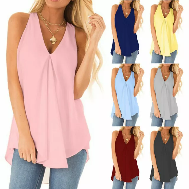 Womens Plus Chiffon T Shirt Loose Solid Tank Blouse Size Top Casual  Summer Tops