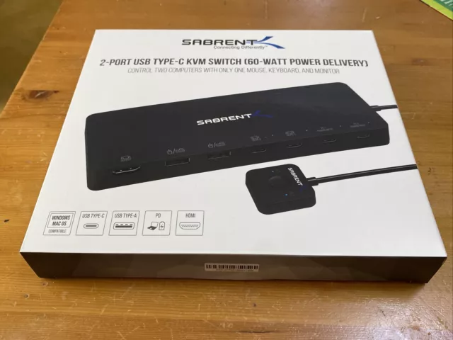 SABRENT KVM Switch, USB-C, 1-PC to 1-Display with 60 Watt Power Delivery  (USB-KCPD)