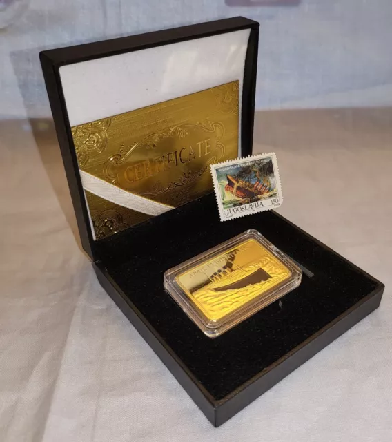 Titanic Gold Bar Ship Gift Box COA Old Stamp Disaster 1912 London New York Boat