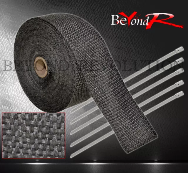 360"/30Ft Thermo Heat Wrap Sheild Cover Header Intake Manifold Tie Black