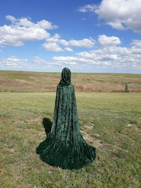 Green Hooded Velvet Cloak Cape Wedding Halloween Costume Renaissance Festival