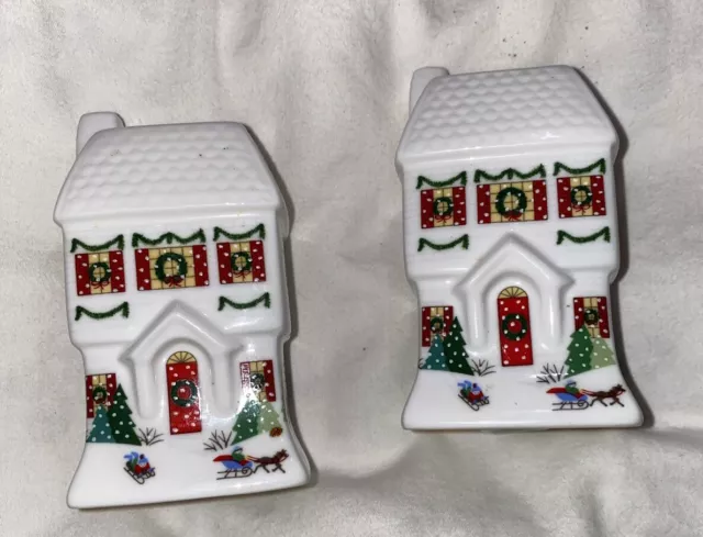 Lenox Christmas House Salt & Pepper Shakers, EUC, Made in USA, Rare