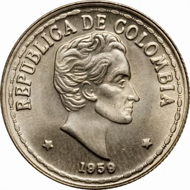 Colombia | 20 Centavos Coin | Simon Bolivar | Stars Coin | 1956 - 1966